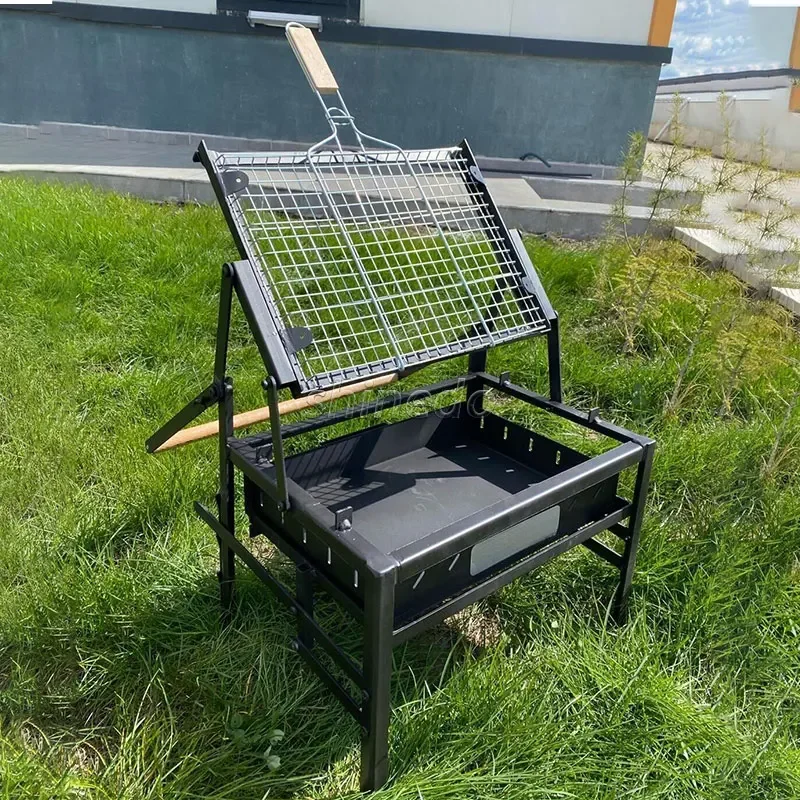 Easily Outdoor Camping Charcoal Turning Grid Rotatable Barbeque Camping Barbecue Stove Grill Garden Picnics for  BBQ Enthusiasts