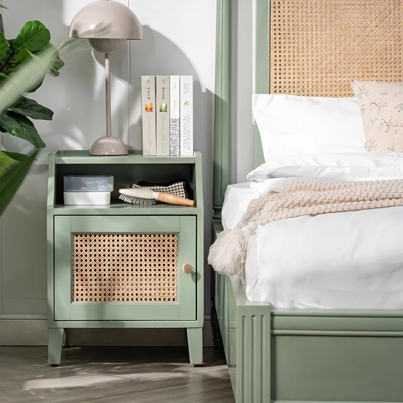 Lit nordique en rotin et bois massif, vent crème, chambre à coucher domestique, lit double de 1.8 mètres, ins wabi, vent de sable