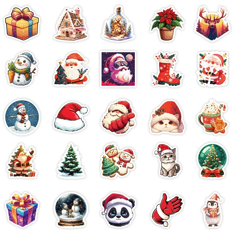 10/30/50PCS Cute Christmas PVC Sticker Aesthetic Children\'s Decoration Scrapbooking Stationery Hand Accounting Supplies for Kids