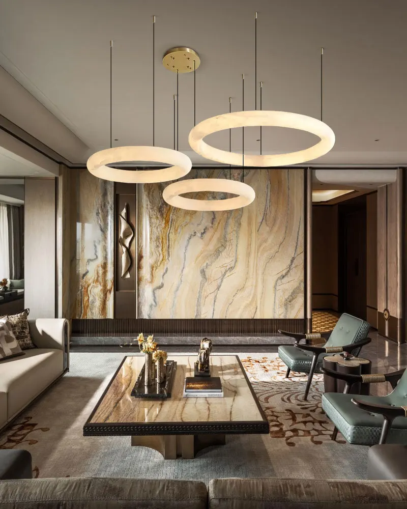 

Luxury Natural Marble Ring Dimmable LED Gold Chrome 2025 Chandelier Lighting Lustre Suspension Luminaire Lampen For Living Room