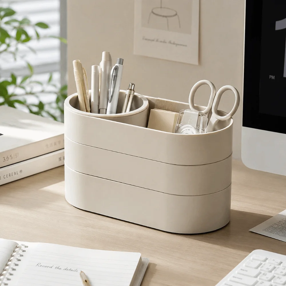 360° Rotating Multi-Layer Storage Box Large Capacity Plastic Jewelry Storage Box Minimalist Makeup Brush Storage Bucket