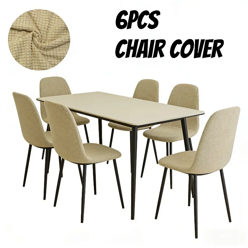 6pcs Machine Washable Curved Stool Cover Corn Pattern Elastic Spandex Non Slip Round Dining Chair Protector Chair Covers Set