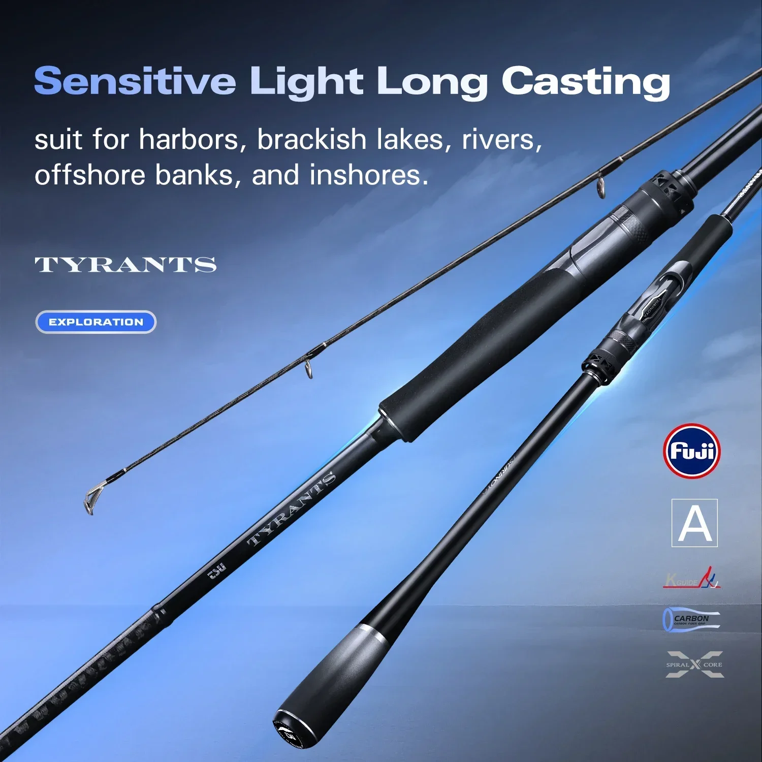TSURINOYA caña giratoria costera TYRANTS S802M S902M S962M S962MH caña de pescar de carbono de 2 secciones Barracuda de lubina de alta resistencia