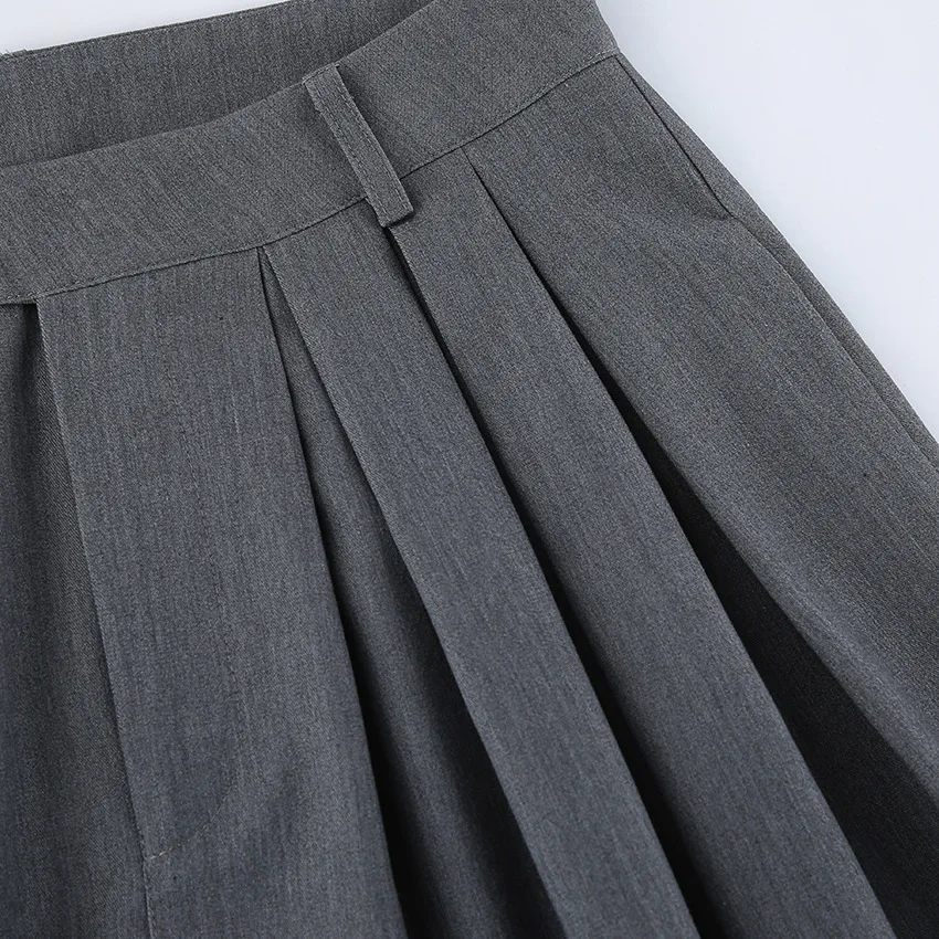 NEW French Commuter Pleated Gray Suit Pants Women 2026 Autumn Street Wear Fashion Casual Loose Versatile Wide-leg Trouser