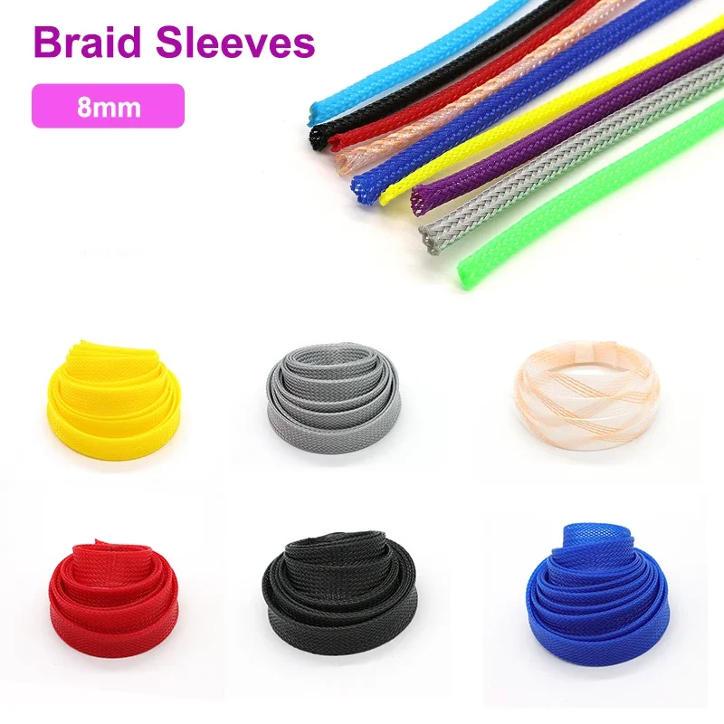 1/2/3/5/10/20/30/50M 8mm Insulated PET Braid Sleeves Sleeving High Density Cable Sheath Wrap Cable Protector Braid For Wires