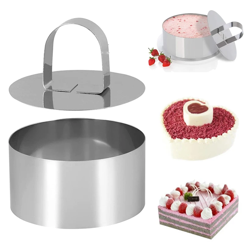 Stainless Steel Mousse Molds with Push Plate Circle Heart Square Mould DIY Rice Ball Jelly Cake Dessert Mould Baking Accessories