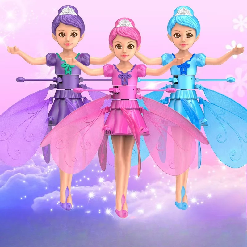 Cute little flying fairy dancing simulated helicopter gesture sensor rotating suspended flying toy Christmas children's gift