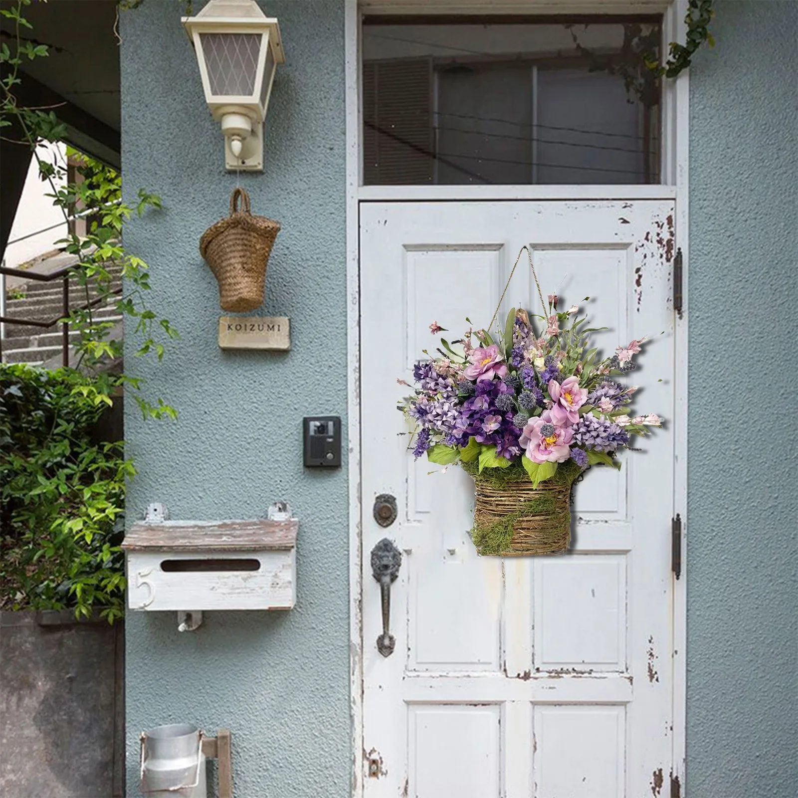 

Simulation Spring Flower Lavender Basket Garland Scene Decoration Door Hanging Garland Pretty Gifts For Lovers And Mother