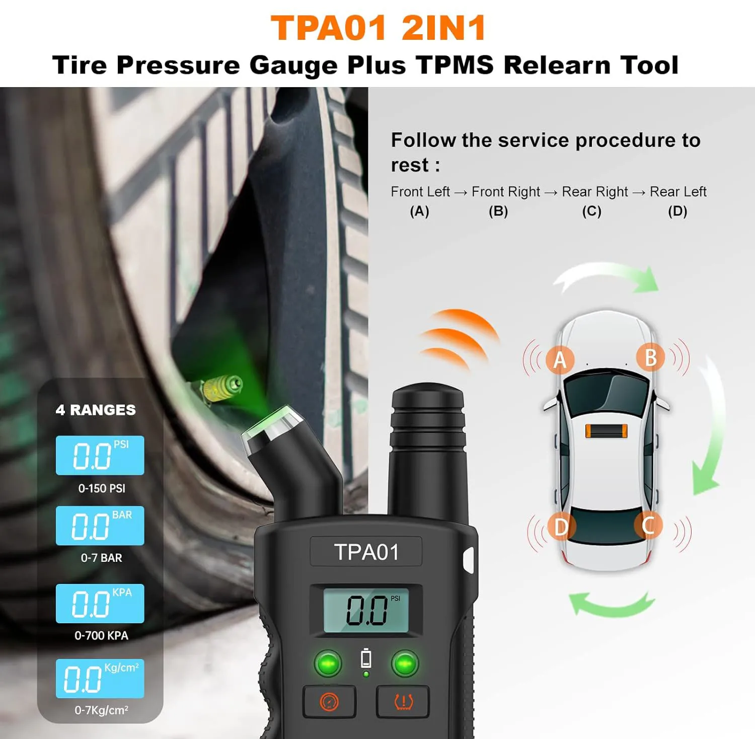 2in1 Tire Pressure Tester TPMS A01 Plus Monitoring System Reset Device Universal Digital Display Reading Relearn Tool - view 5