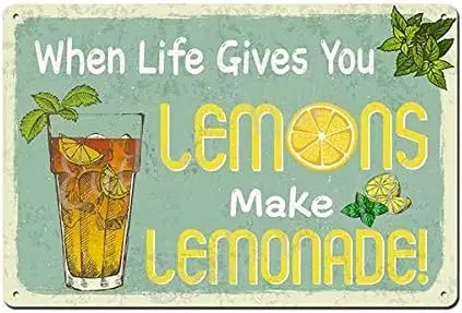 „When Life Gives You Lemons Make Lemonade“, Metall-Blechschild, Vintage-Stil, Wanddekoration, Kunst für Zuhause, Bar, Café, Küche, Restaurant,,-alu