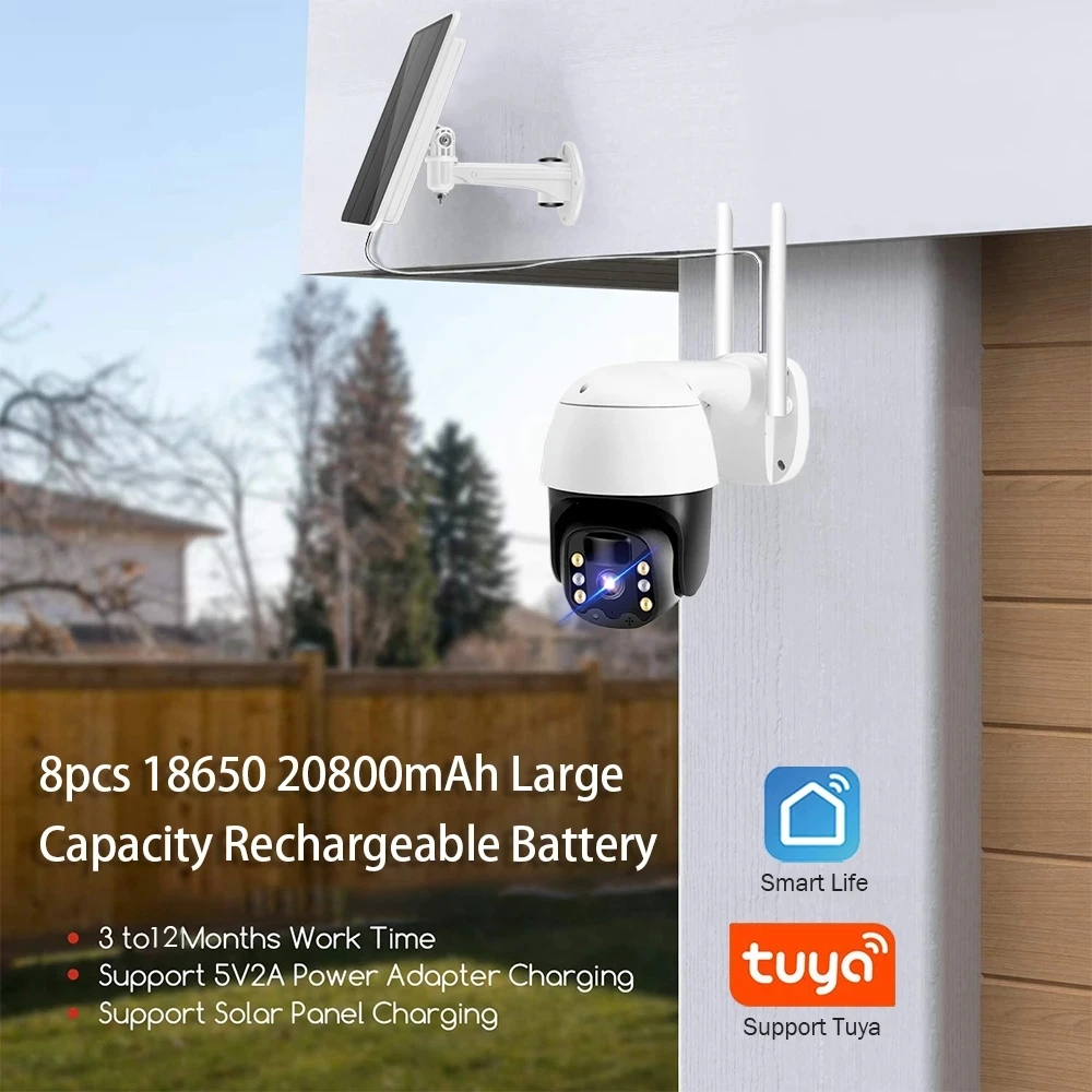 Tuya الطاقة الشمسية واي فاي كاميرا IP لاسلكية مراقبة كاميرا بشكل قبة حماية الأمن HD 1080P للرؤية الليلية في الهواء الطلق #4