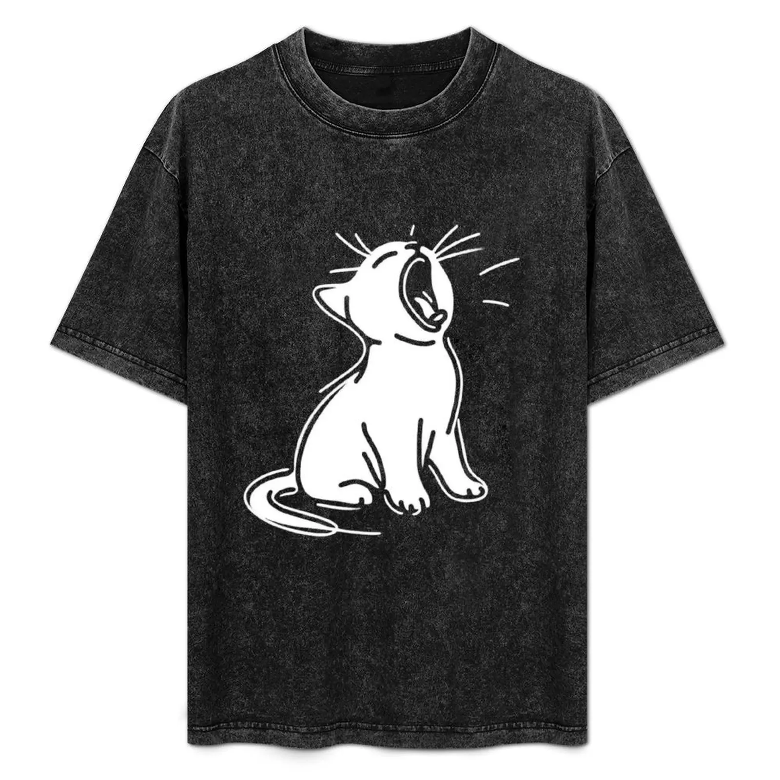 

Adorable Yawning Cat Line Art Doodle T-Shirt Christmas Casual Tee Shirt