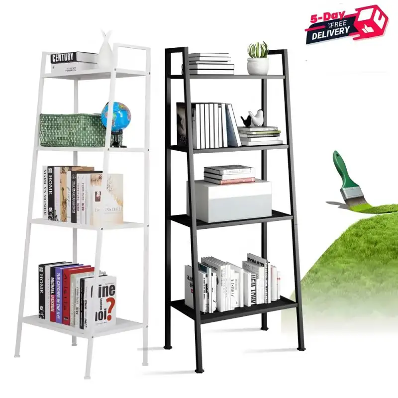 4 Tier Bookshelf Indoor Flower Pot Stand Modern Ladder Book Shelf Multifunction Bookcase Storage Rack Indoor Outdoor Organizer