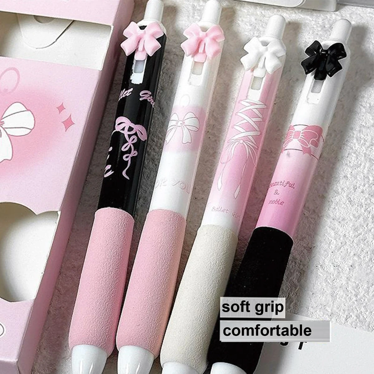 4-Pack Bow Gel Pens, 0.5mm Fine Tip Retractable Ballpoint Pens, Quick-Drying Ink, Smooth Writing for Journaling & Note-Taking