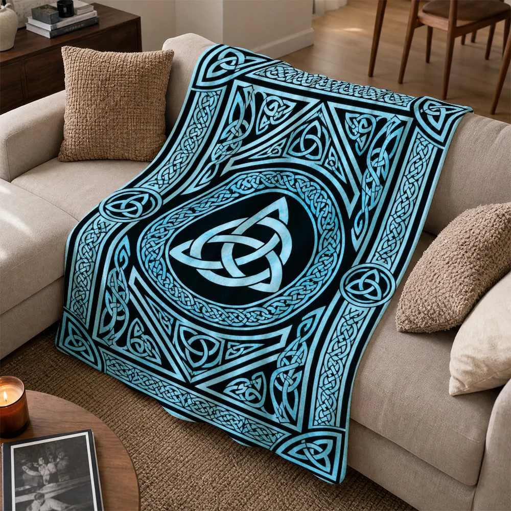 Decorative Celtic Knot Throw Blanket for Sofa Couch Living Room Boho Moroccan Triquetra Accent Decor Cozy Gift