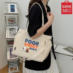 Miniso Cartoon nadrukowane litery torba materiałowa o dużej pojemności damska torba na ramię Snoopy torba nylonowa torba typu Crossbody torebka studencka