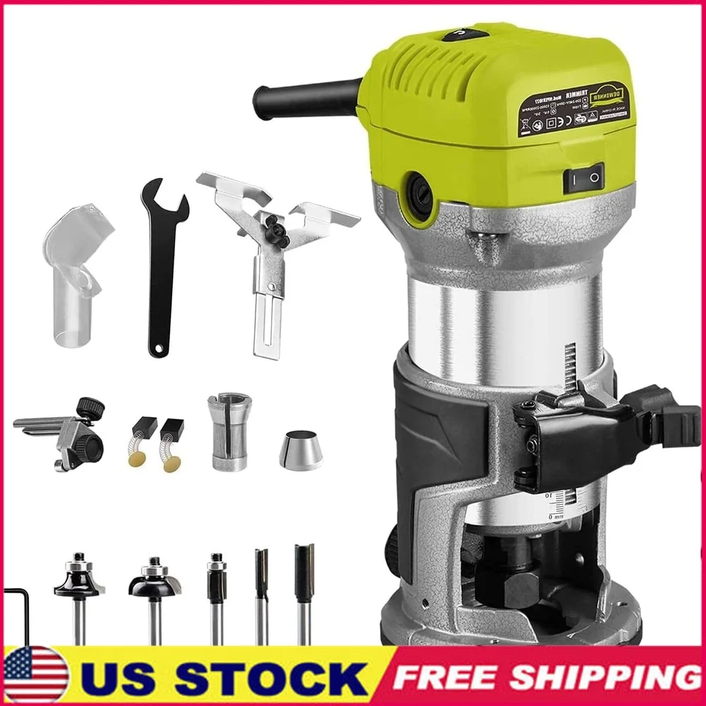 

Electric Router Tool 710W Variable Speed 13000-33000 RPM Adjustable Depth Woodworking with 3 Clamps 5 Router Bits Accessory Set