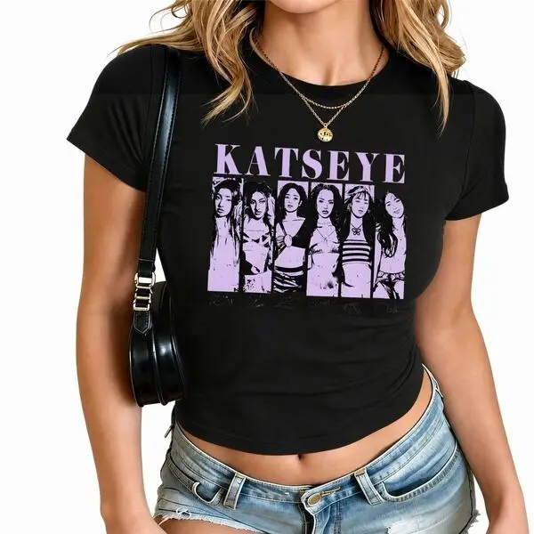 Fun Katseye Kpop Girl Group Crop Top Vintage 2026 Tour Concert Shirt Music Lover Gift Y2K Crop Top 100% Cotton Women Fitted Tee