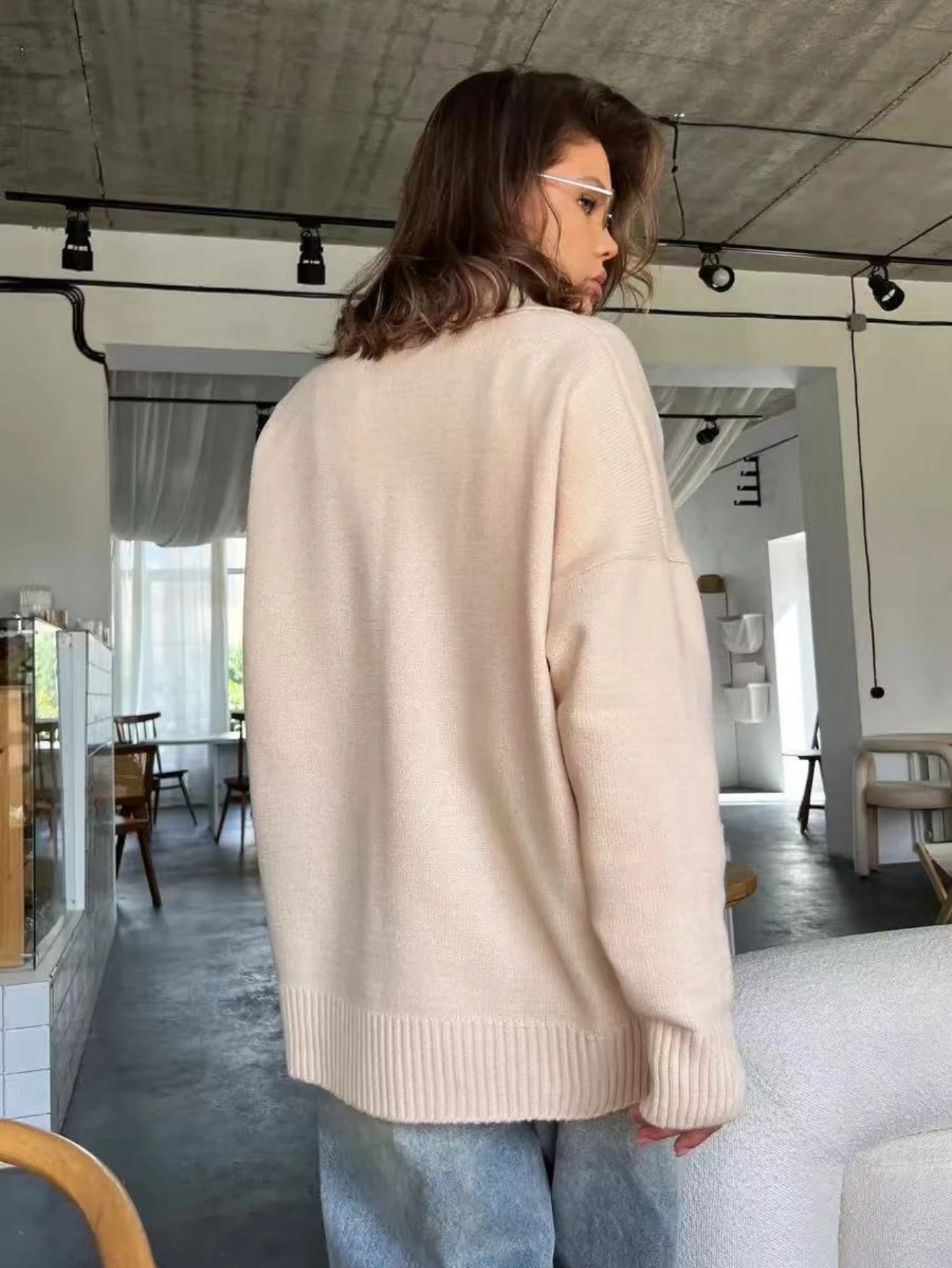 Casual Basic Polo Collar Knit Sweater Women V Neck Long Sleeve Pullover Loose Fit 2026 Autumn Winter Collared Sweater Top 6