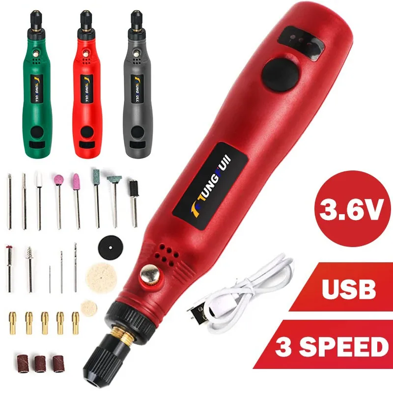 

Беспроводная электрическая мини-дрель с USB, электроинструменты, Многофункциональный шлифовальный станок, набор аксессуаров для шлифовки, 3-скоростная гравировальная ручка для Dremel