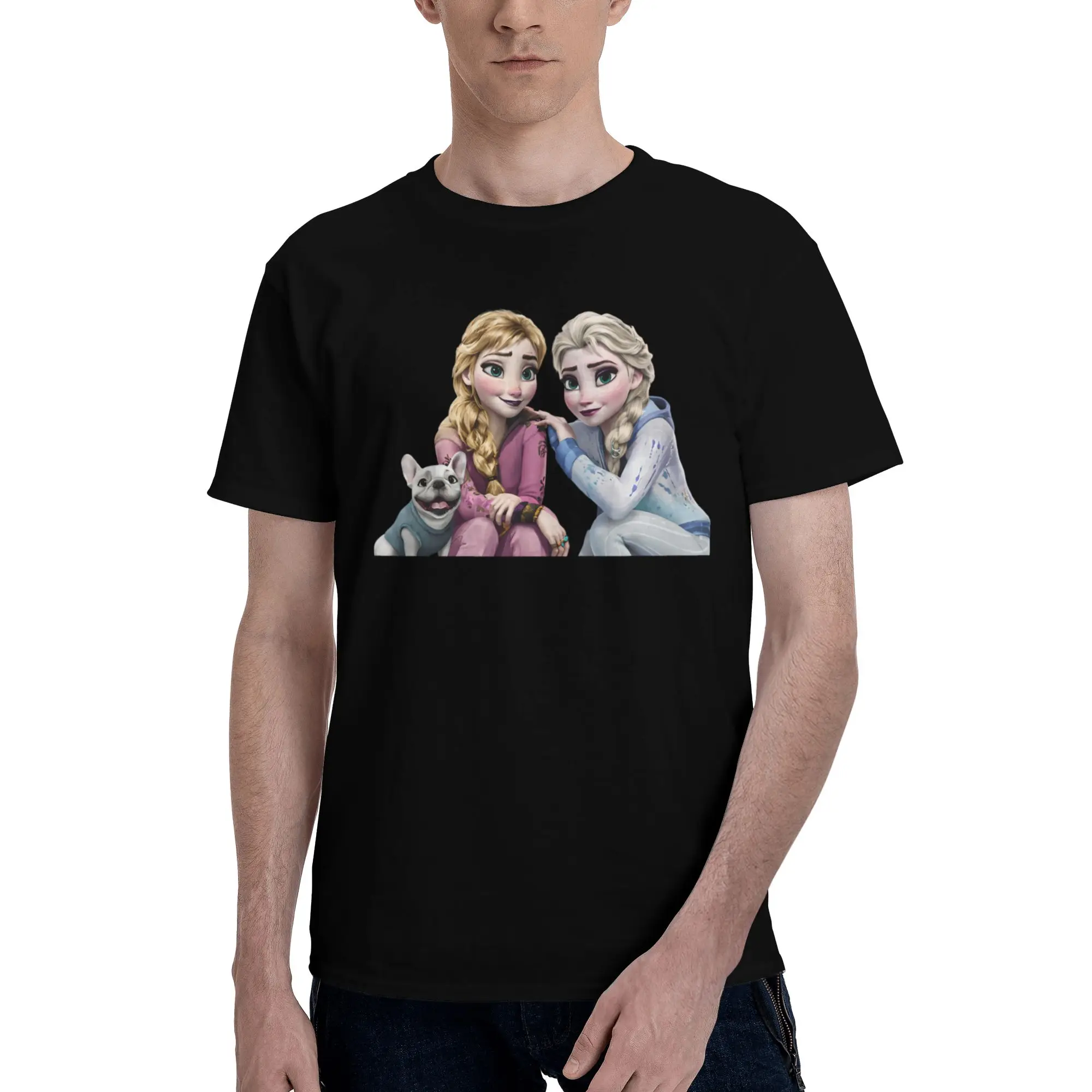 

Custom Fashion Frozen T Shirt Men Short Sleeve Elsa And Anna T-shirt Streetwear Tee Pure Cotton Slim Fit Tshirts Gift