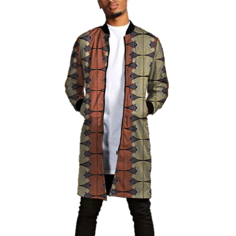 

African Men's Baseball Jacket Ankara Long Coat Man Stand Collar Overcoat Custom Made Dashiki Print Bomber Jacket Drop Shipping