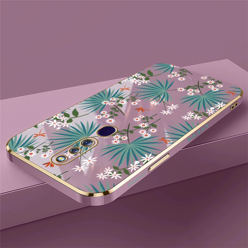 Cassa del telefono Per OPPO F29 Pro F1S F23 F21 Pro 5G F9 F19 F17 F15 F11 F5 Moda Gioventù Fiore Foglie Stampa Placcatura Copertura In Silicone