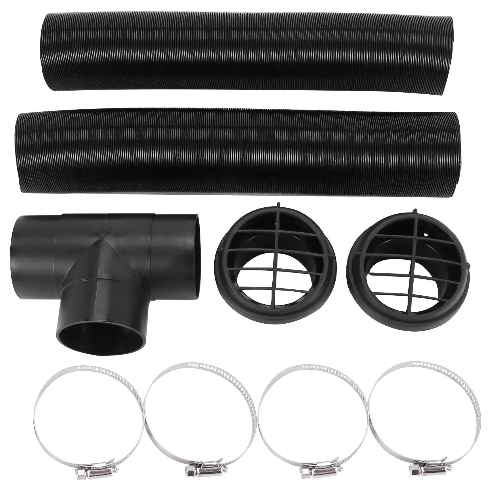 60mm Car Auto Heater Pipe Duct T Piece Warm Air Outlet Vent Hose Clips Set for Parking Heater Webasto Eberspacher