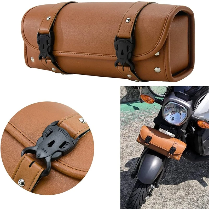 Motorcycle Saddlebags PU Leather Front Fork Tail Tool Bag Luggage Pouch Waterproof for Harley Sportster XL Touring Softail Dyna