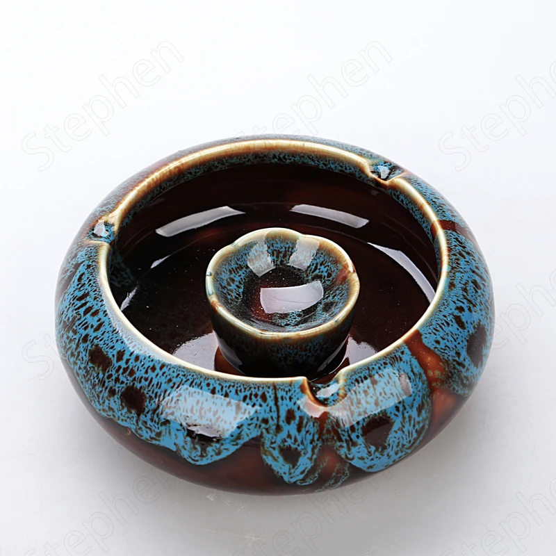 Creativity Kiln Change Ceramic Ashtray Chinese Modern Golden Stroke Anti-fly Ash Ashtrays Office Desktop Ash Trays Ornaments