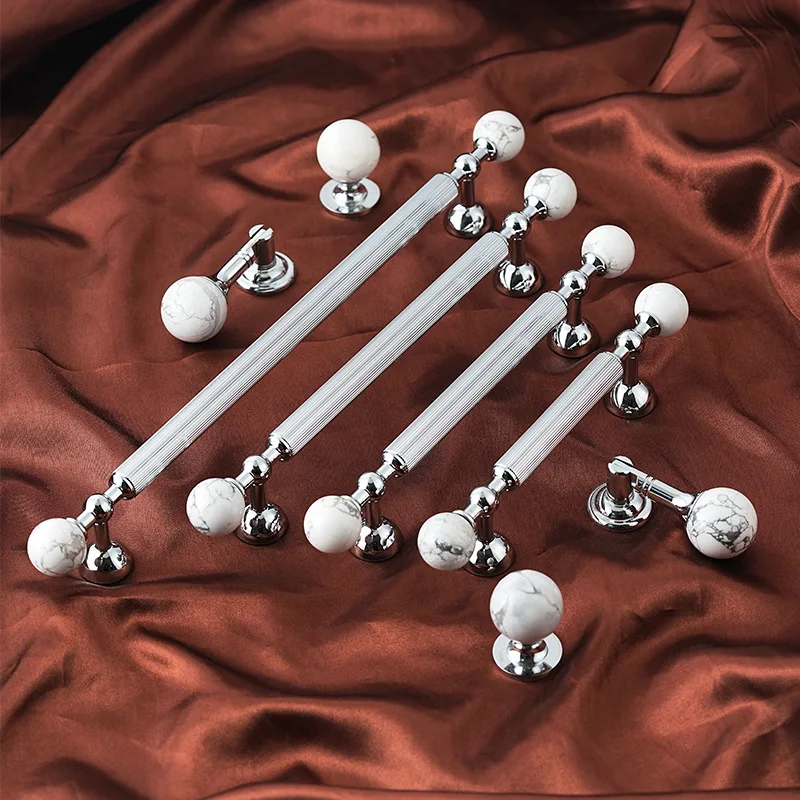 Natural Stone + Brass Cabinet Pulls European Style Blue  Ball Knobs Kitchen Cupboard Wardrobe Drawer Handles Furniture Hardware