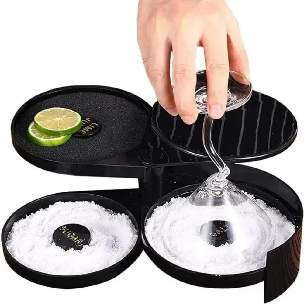 

New 3 Tier Salt Rimmer Box Rotating with Sponge Mixing Salt Sugar Rim Box Spice Container Bar Accessories