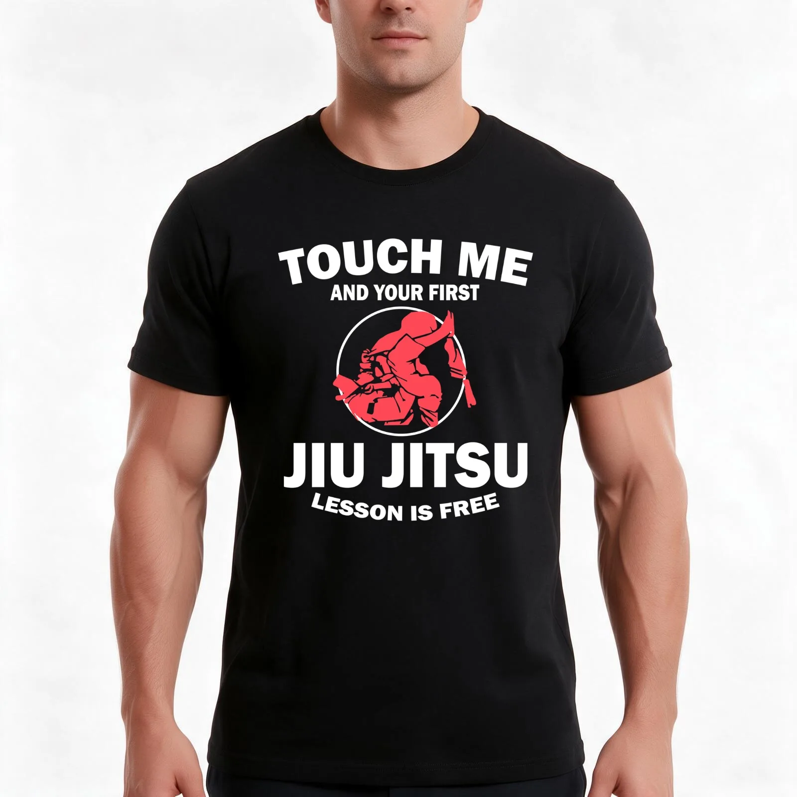 Touch Me First Jiu Jitsu Lesson Is Free Brazilian BJJ T-Shirt, Summer Casual Cotton Tee, Oversized Streetwear Tops, 100% Cotton