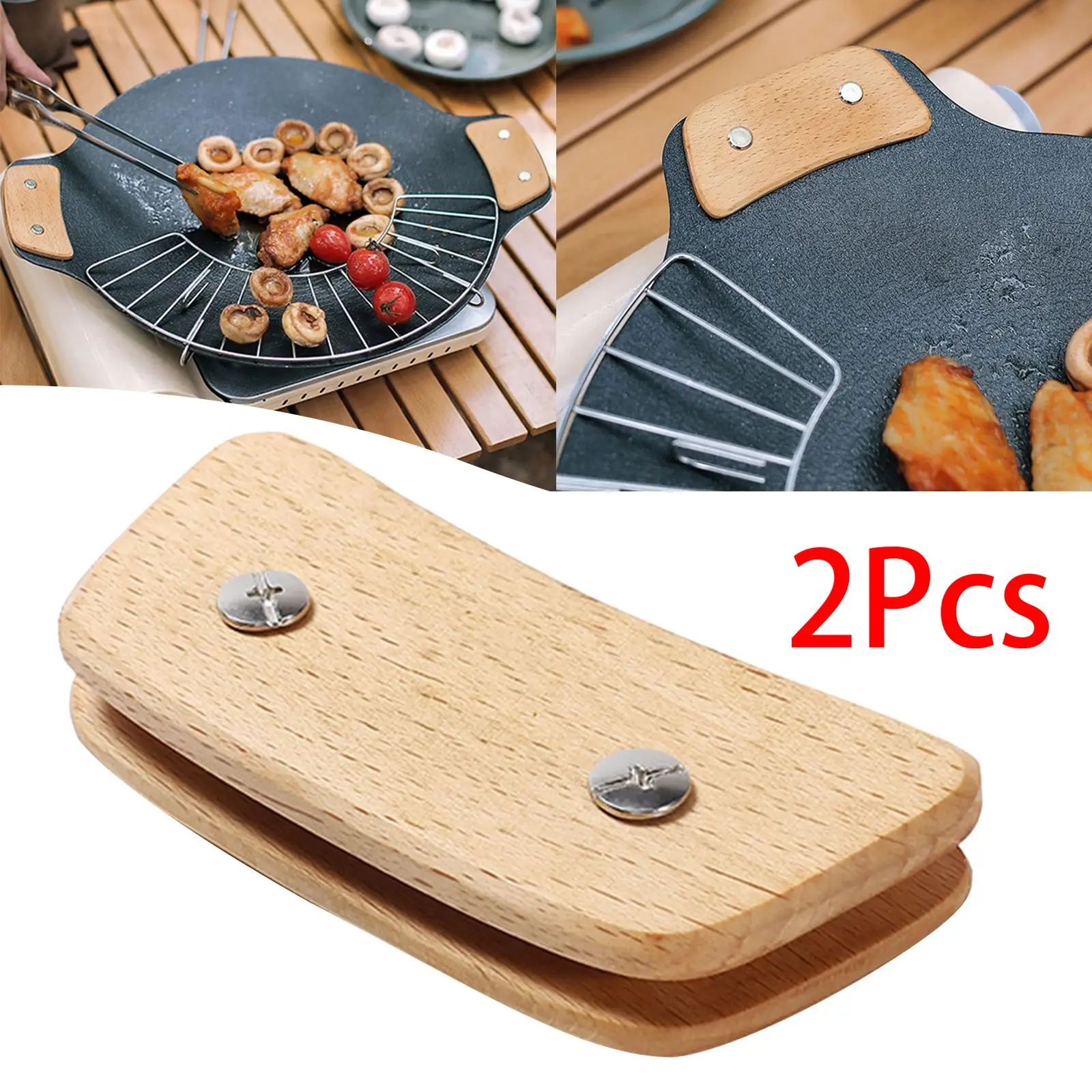 Wooden BBQ Pan Handle Scald Proof for Griddle Sauteing Grilling Pan Outdoor