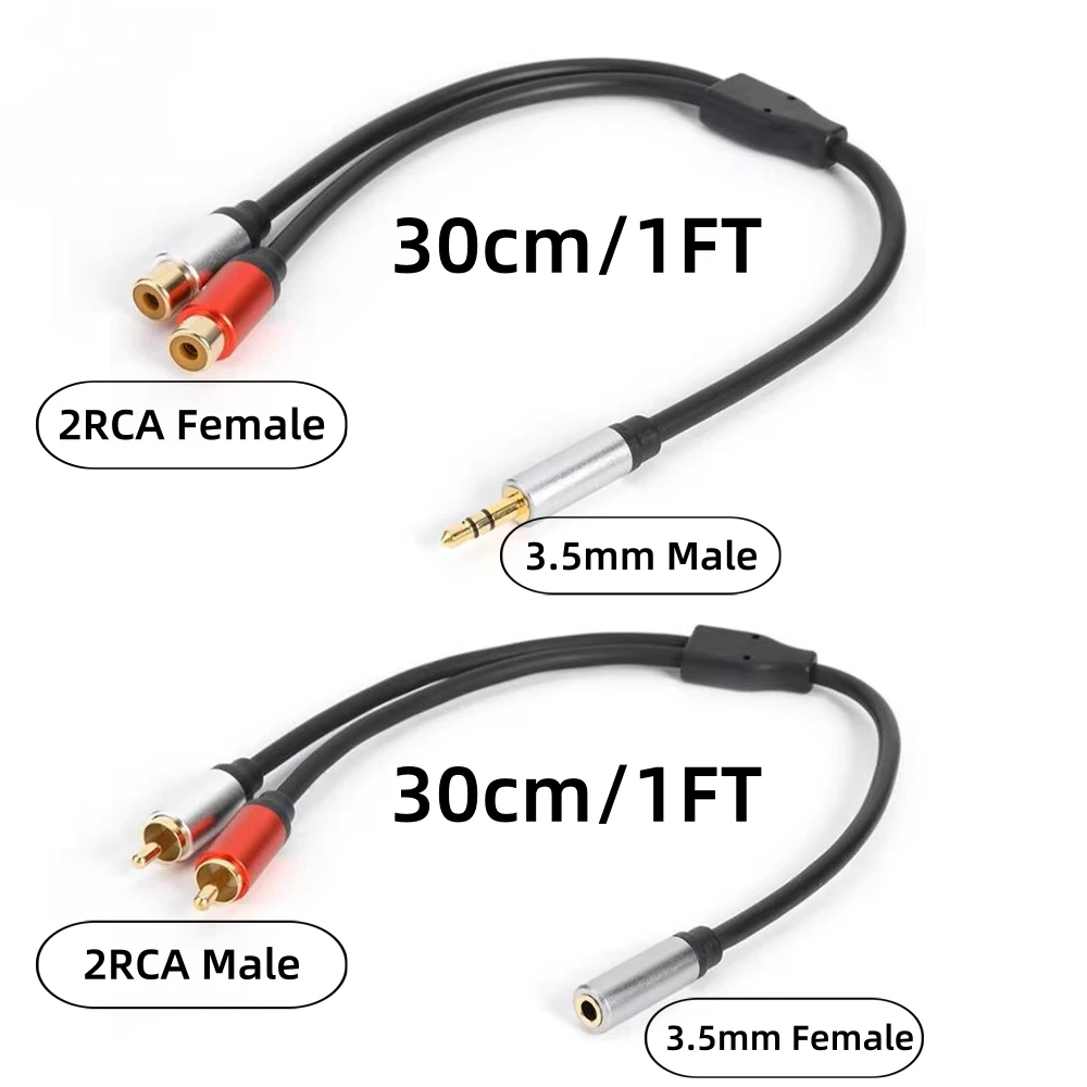 

30cm/1FT 1/8 TRS 3.5mm AUX to 2 RCA Jack Y Splitter Audio Cable for Smartphone MP3 Tablet Computer Speaker HiFi Stereo System