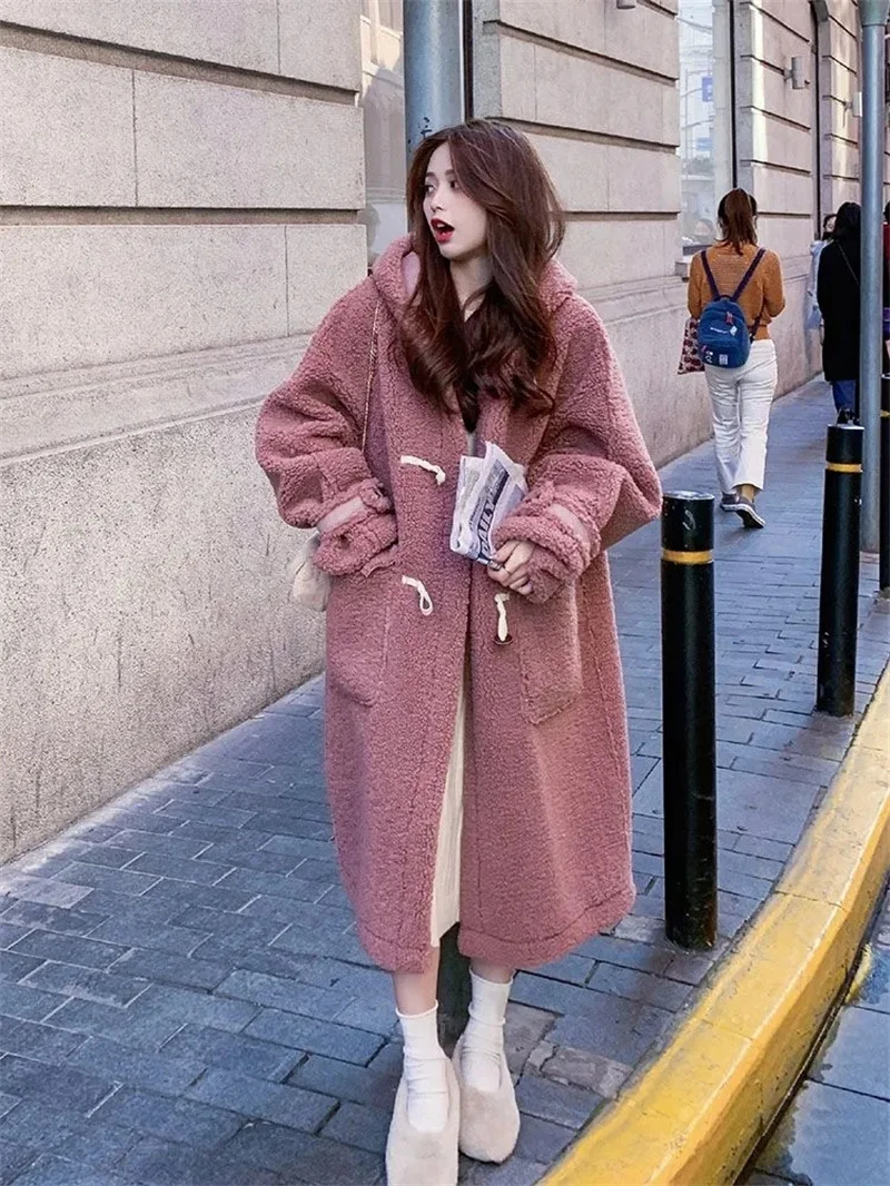 Fat MM Extra Large 300 catties Plush Thickened Lamb Fleece Coat Women\'s Mid length Autumn/Winter Versatile Loose Coat Trend