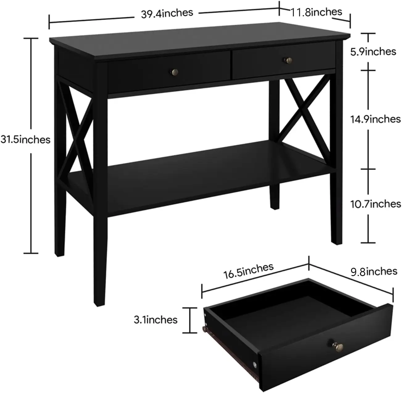 Console Table with Drawers, Narrow Wood Accent Sofa Table Entryway Table with Storage Shelf for Entryway, Front Hall, H