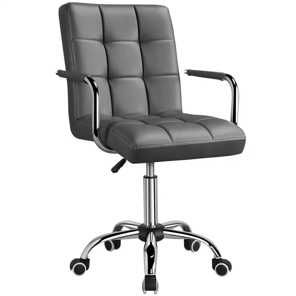 Modern Adjustable Faux Leather Swivel Office Chair with Wheels, Black Office Furniture