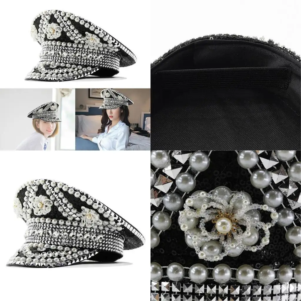 

A52E Blingbling Captain Hat Crystal Incrusted Hat Sailor Hat для фотографирования реквизит