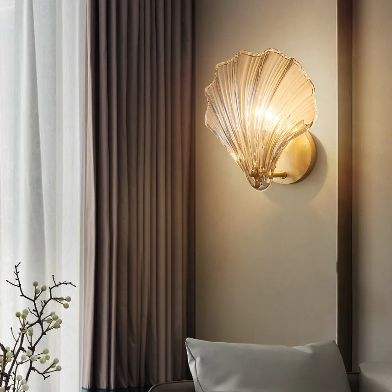 

Luxury Pearl Glass Shell-Shaped Wall Lamp Modern Living Room TV Background Stairs Study Bedroom Bedside Wall Sconce Home Decor