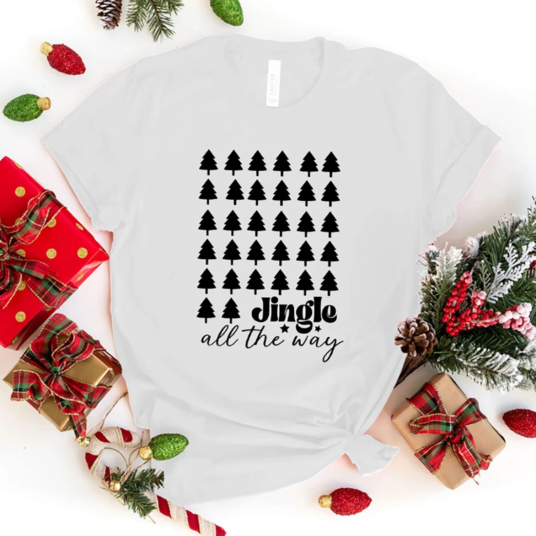 

Hot Jingle All The Way Christmas Tree Funny T-Shirt Harajuku Print Fashion Short Sleeve Casual T-Shirt Top