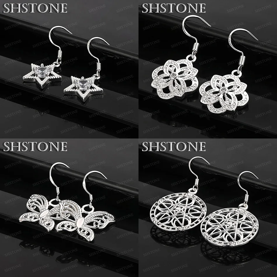 

Luxury 925 Sterling Silver Butterfly Star Flower Round Drop Earrings Lady Wedding Party Charm Pretty Jewelry Gift Accessories