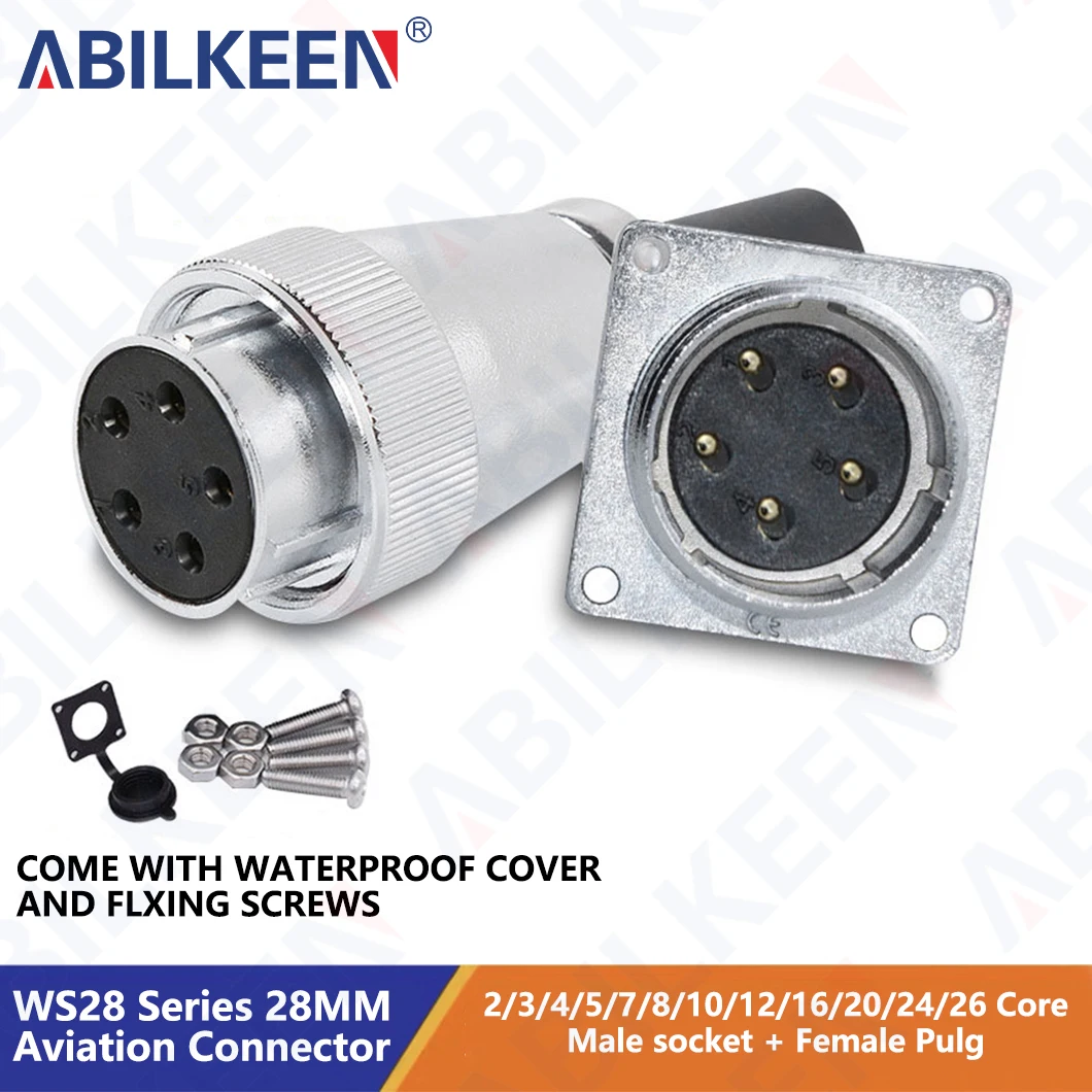 ABILKEEN WS28 Series 28MM Waterproof Aviation Connector 2/3/4/5/7/8/10/12/16/20/24/26 Core Female Plug+Male Socket Connector