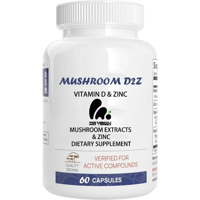 Mushroom Zinc and Vitamin D2 Capsules - Comprehensive Health Support - Pure, Non GMO, Gluten Free -60 Mushroom Supplements