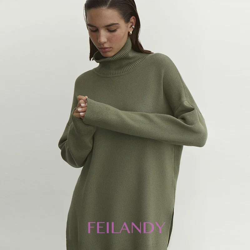 

Feilandy Sweater Women Autumn Winter New Loose Casual Thick Soft Pullover Female Jumper Warm Knitted Turtleneck Fashion Sweaters