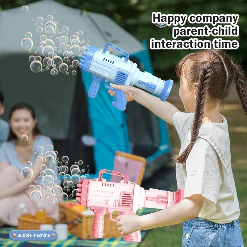 32 Hole Bubbles Gun Kids Toy Rocket Soap Bubble Machine Guns Automatic Blower Portable Pomperos with Light Toy for Children Gift