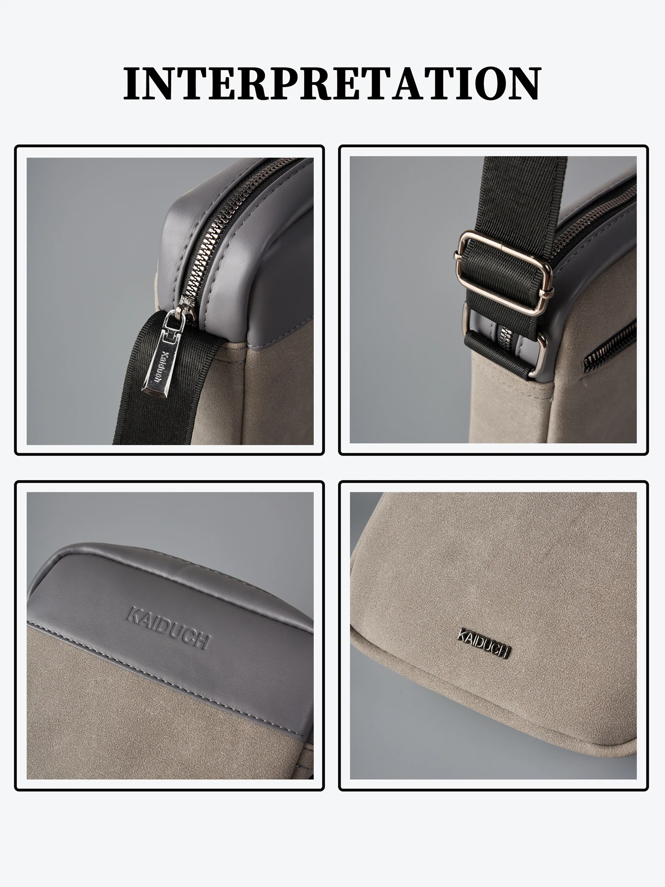 Leichte Umhängetasche aus PU-Leder für Herren, lässige Schultertasche mit mehreren Reißverschlusstaschen, wasserabweisende Brusttasche – Detail 7