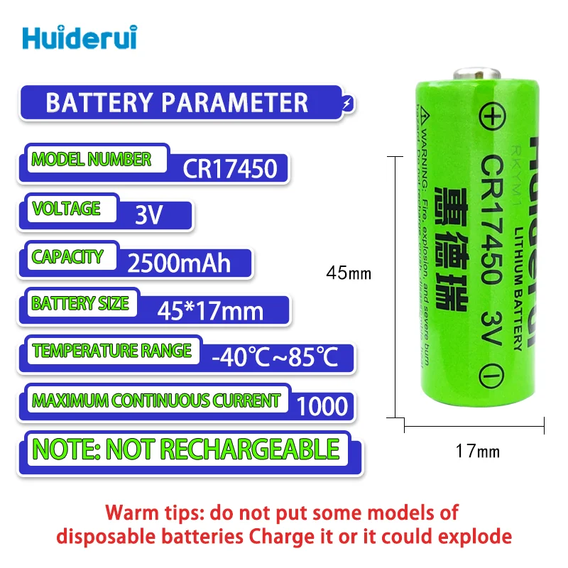 Huiderui CR17450 3.0V lithium battery for intelligent instrument indicator lights compass direction indicators Smoke Detector