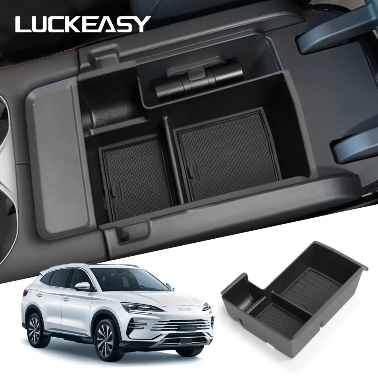 LUCKEASY for BYD Seal U Sealion 6 Song Plus DM-i 2025 Center Console Armrest Storage Box Car Tray Accessories Tidying Black