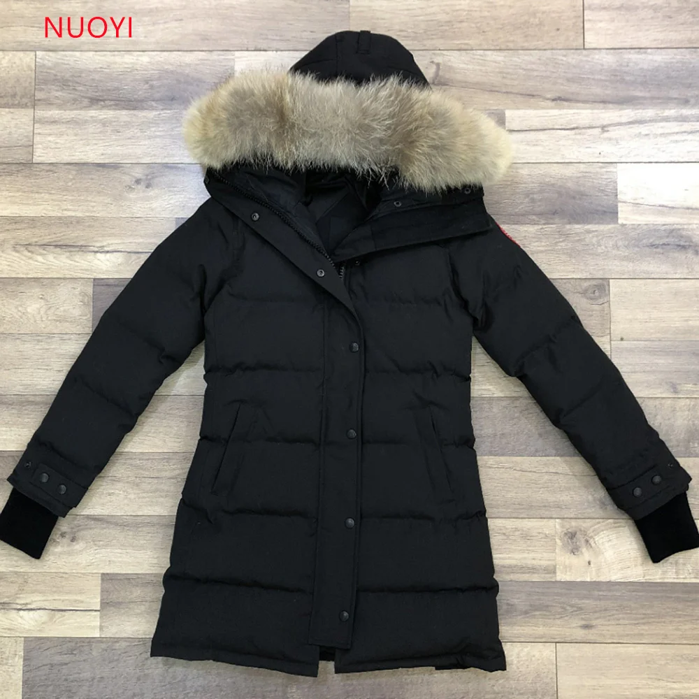 15 cappotto lungo Lady Canadian piumino donna Parka Expedition 95% piumino d\'oca bianco Snowcoat Top Brand autentica pelliccia di Coyote 3802L